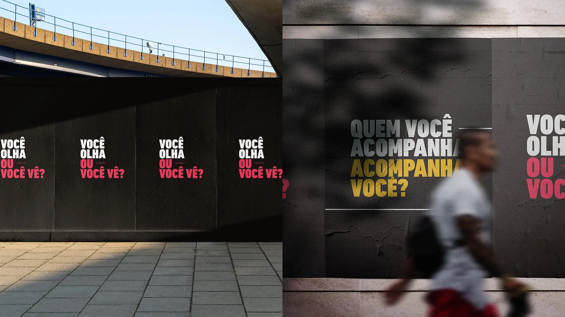 Cartazes das perguntas do teaser em tapume de rua