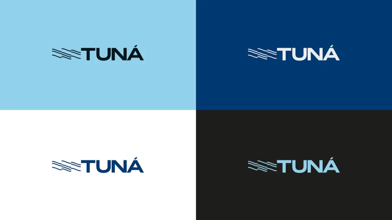Versões do logotipo Tuná nas cores da marca